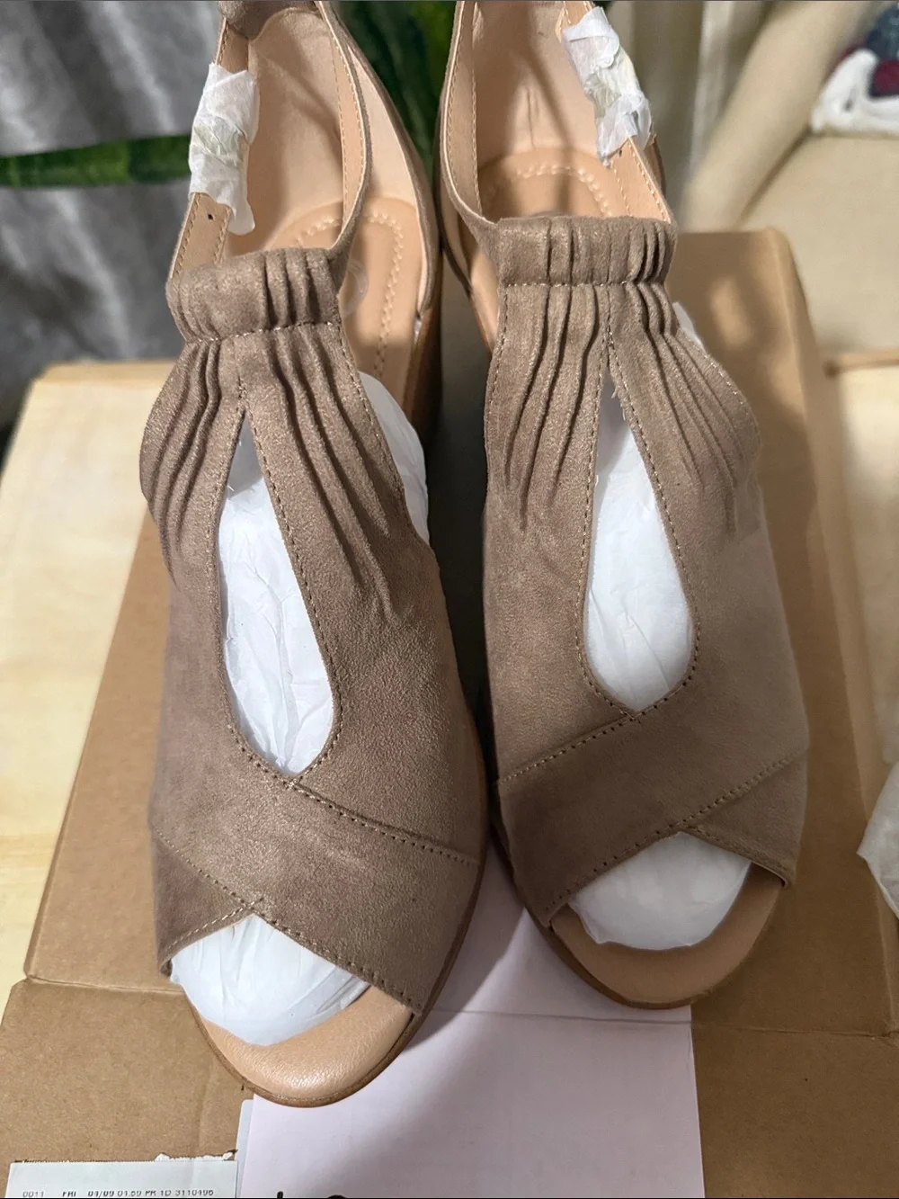 Journee Collection Taupe Suede-Look Peep Toe Wedge Sandals 10